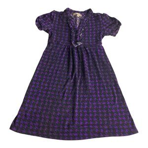 Speechless Girls A-Line Dress Purple‎ Black Houndstooth Ruffled Collar Size 8